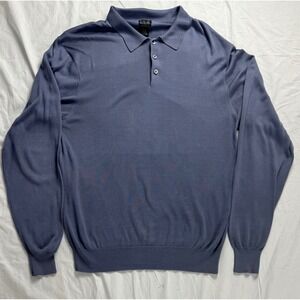 JOS A BANK Mens Silk Long Sleeve Polo Shirt Blue Size XL soft classic